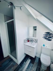 Koupelna v ubytování Gîte « Au bord des Embruns »