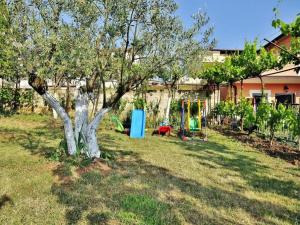 a yard with a tree and a playground at Apartment Pula, Istria 18 in Veli Vrh