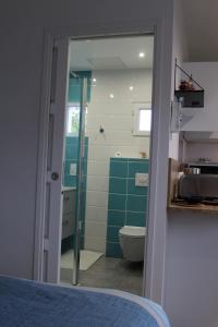 Baño pequeño con aseo y lavamanos en Petit studio CYPRÈS du BOIS en Noirmoutier-en-l'lle