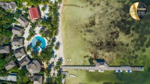 an overhead view of a park with a pool and a beach at Portofino Beach Resort-An Authentic Island Escape! in San Pedro