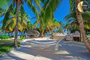 a hammock on a beach with palm trees at Portofino Beach Resort-An Authentic Island Escape! in San Pedro
