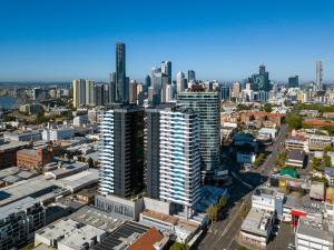 an aerial view of a city with tall buildings at Fortitude Valley Apartments by CLLIX in Brisbane