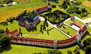 an aerial view of a large estate with a building at Hotel Podklasztorze in Sulejów