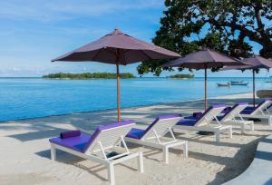 a group of chairs and umbrellas on a beach at La Vida Samui in Chaweng
