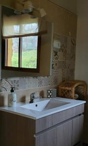 bagno con lavandino e specchio di casa Rural Las Traviesas a Candeleda