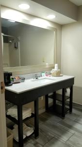 a bathroom with a sink and a large mirror at Super 8 by Wyndham Dickson in Dickson