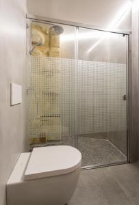 a bathroom with a toilet and a shower at ERASMUS PLAZA in Salamanca