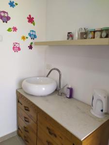 baño con lavabo y encimera con fregadero en the comfort place רותם המדבר, en Merhav Am