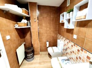 y baño con aseo y lavamanos. en Apartamento DACTONIUM - Ribeira Sacra en Monforte de Lemos