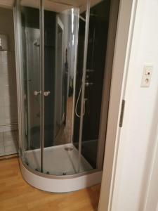 eine Dusche mit Glastür im Bad in der Unterkunft Stay Inn Braunschweig in Braunschweig