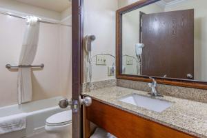 a bathroom with a sink and a toilet and a mirror at Comfort Inn Near Old Town Pasadena in Eagle Rock in Los Angeles