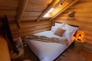 una camera con un letto in una baita di tronchi di Resort Back To Nature a Bran