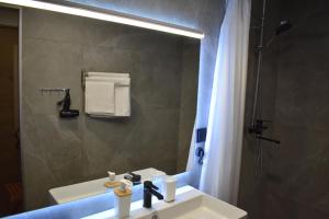 チェレポヴェツにあるApartments LOFTのバスルーム(シンク、シャワー、鏡付)