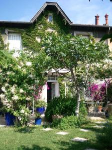 ein Haus mit Bäumen und Blumen im Hof in der Unterkunft Les petits poissons in Avignon