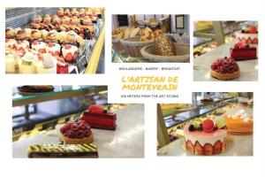 uma colagem de fotos de bolos e sobremesas em Studio Art - Shopping center and train station 500m - Disneyland Paris 5min em Montévrain