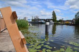 a view of a river with a pole in the water at Froukje's B&B in Woerdense Verlaat