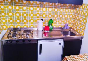 cocina pequeña con fregadero y fogones en La Veranda sul Matese - Appartamento a Campitello Matese, en San Massimo