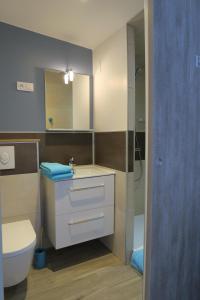 een badkamer met een wastafel, een toilet en een douche bij Les Collinades de Chalons in Châlons-en-Champagne