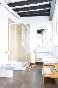 a bathroom with a glass shower and a toilet at Diana de Columela by Cadiz Time in Cádiz