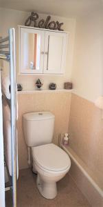 a bathroom with a white toilet and a cabinet at Ginger's in Stirling +31 photos