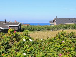 a field of flowers with houses and the ocean at 8 person holiday home in Hj rring in Lønstrup