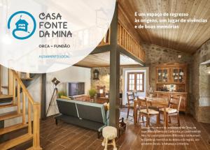 a magazine advertisement for a home with a living room and dining room at Casa Fonte da Mina in Fund�o