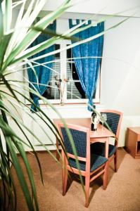 a table and chairs in a room with a window at Penzion G in Šumperk