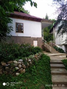 a house with stairs leading up to it at Riverside Guest house Mashkhur in Arslanbob