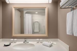 uma casa de banho com um lavatório e um espelho em Royal Hotel Regina, Trademark Collection by Wyndham em Regina