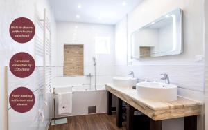 
a bathroom with a sink, toilet, and mirror at Villa Višnja in Brela
