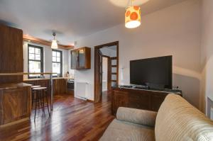 Televízia a/alebo spoločenská miestnosť v ubytovaní Apartament Haffnera 10