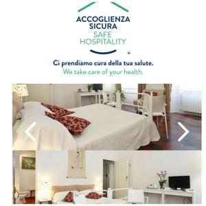 a collage of two pictures of a bedroom at Lucretia House in Florence