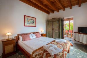 een slaapkamer met een bed en een televisie. bij Villa El Inti in Tinajo