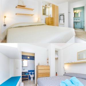 ein Schlafzimmer mit 2 Betten und ein Badezimmer in der Unterkunft Carloforte Bellavista in Carloforte