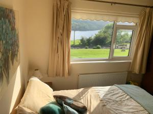 a bedroom with a bed and a window at Errigal Lodge, Dunlewey in Gweedore