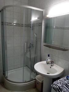een badkamer met een douche en een wastafel bij Vodice Mladen apartman za familiju in Vodice