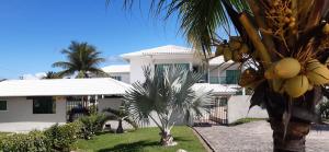 a house with a palm tree in front of it at Areia do Atlantico Hotel in Porto Seguro