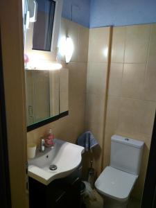 W łazience znajduje się toaleta, umywalka i lustro. w obiekcie AMY's APARTMENT w mieście Vistayí
