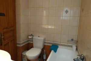 a bathroom with a toilet and a bath tub at Beautiful and Comfortable House in Vizitsa +23 photos