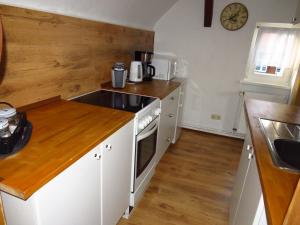 a kitchen with a sink and a stove top oven at Ferienwohnung Brockenblick in Wernigerode