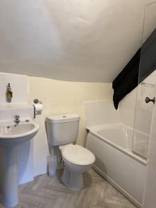 a white bathroom with a toilet and a sink at The Cridford Inn in Trusham +43 photos