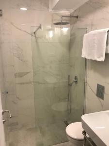 a bathroom with a glass shower with a toilet at REZEVICI BOUTIQUE VILLA in Petrovac na Moru
