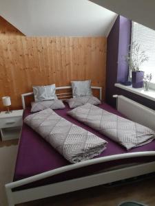two beds sitting next to each other in a bedroom at Útulný apartmán in Veselí nad Moravou