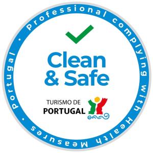 a blue clean and safe logo at Bungalows Do Amparo in Ponta do Pargo