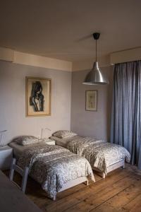 sypialnia z 2 łóżkami i lampką w obiekcie U Černého kocoura a zeleného stromu w Taborze