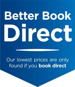a blue sign with the words better book direct at Viewbank Cottage in Whiting Bay