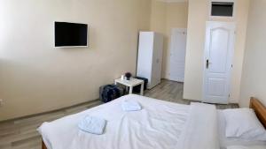 une chambre avec un lit et une télévision au mur dans l'établissement Pension Májovka, à Egra 21 autres photos