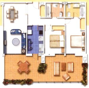 Půdorys ubytování Salinas. Apartment for 4. Terrace/Parking/Pools/Gym/4mins beach