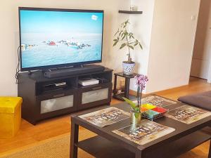 a living room with a television and a coffee table at Sea Sun & Beaches, Prado Vélodrome in Marseille