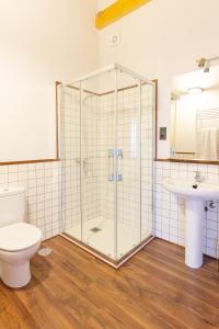 オスピタル・デ・オルビゴにあるLa Rosaleda León - Casa Rural -のシャワー、トイレ、洗面台を備えたバスルーム